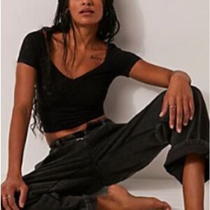 Free People Eyelet Seamless Baby Tee, Black